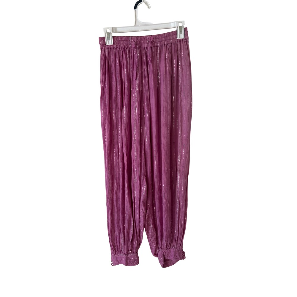 Geeta Harem Jogger Pants S Pink Metallic Silver Thread India Boho Womens